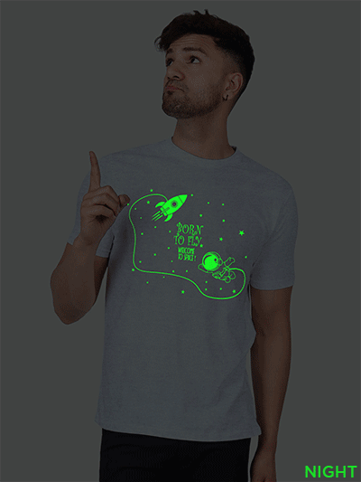 Grey Cotton Astronaut Born to Fly Men Glow in Dark T-shirt