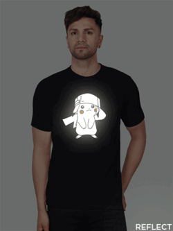 Black Cotton Pikachu Men Reflective T-shirt