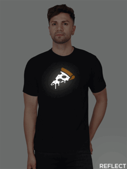 Black Cotton Pizza Slice Men Reflective T-shirt