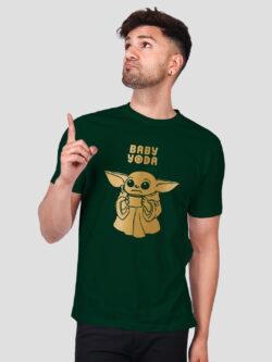 Bgreen Cotton Baby Yoda Men Gold Printed T-shirt