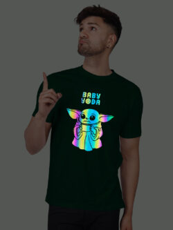 Bgreen Cotton Baby Yoda Men Rainbow Reflective T-shirt