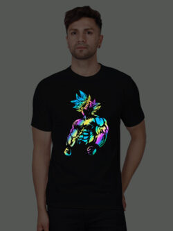 Black Cotton Goku Dragon Ball Men Rainbow Reflective T-shirt