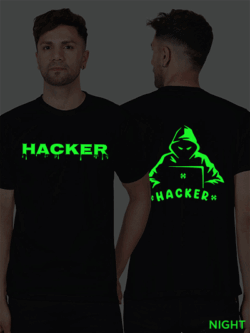 Black Cotton Hacker Men Glow in Dark T-shirt