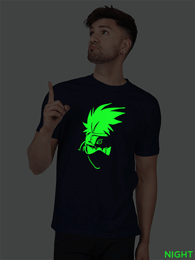 Nblue Cotton Kakashi Face Men Glow in Dark T-shirt