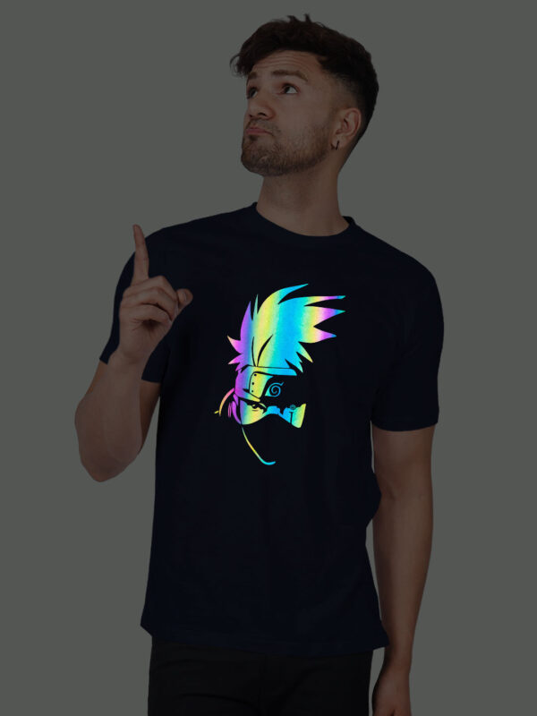 Nblue Cotton Kakashi Face Men Rainbow Reflective T-shirt