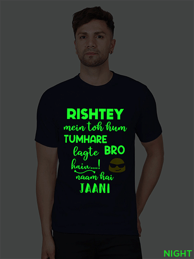 Nblue Cotton Ristey mein to toh hum tumhare Men Glow in Dark T-shirt