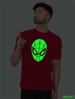 Red Cotton Spiderman Face Men Glow in Dark T-shirt