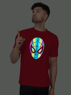 Red Cotton Spiderman Face Men Rainbow Reflective T-shirt