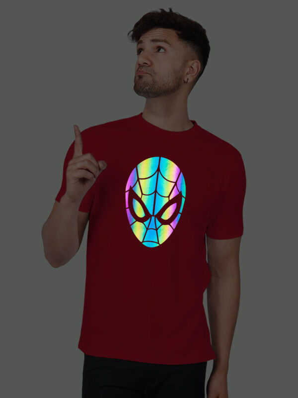Red Cotton Spiderman Face Men Rainbow Reflective T-shirt