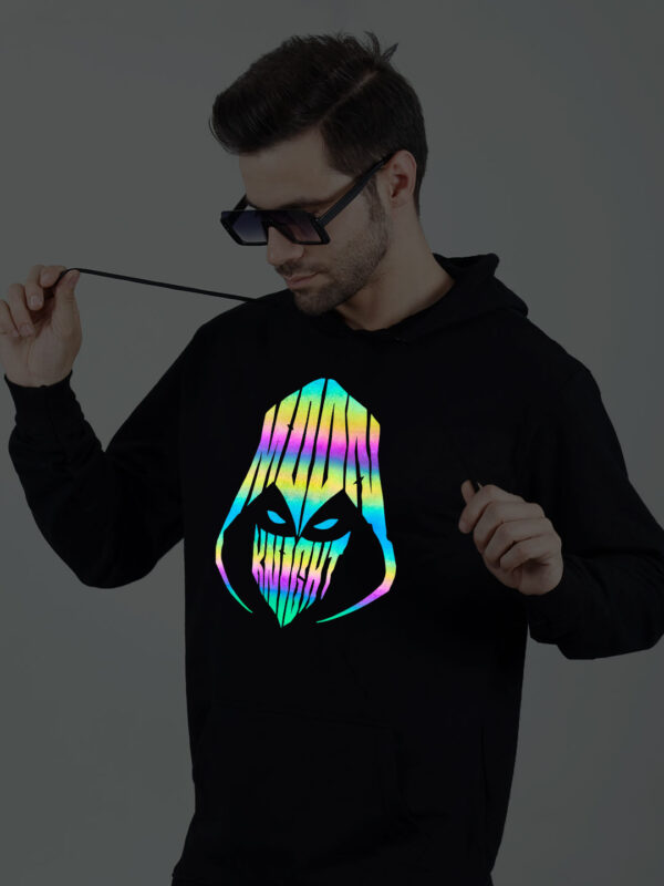Moon Knight Rainbow Reflective Man Black Hoodie - Image 3