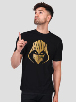 Black Cotton Moon Knight Men Gold Printed T-shirt
