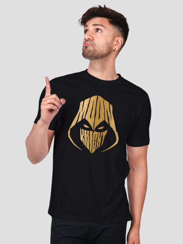 Black Cotton Moon Knight Men Gold Printed T-shirt