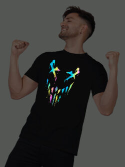 Black Cotton Halloween Smile Men Rainbow Reflective T-shirt