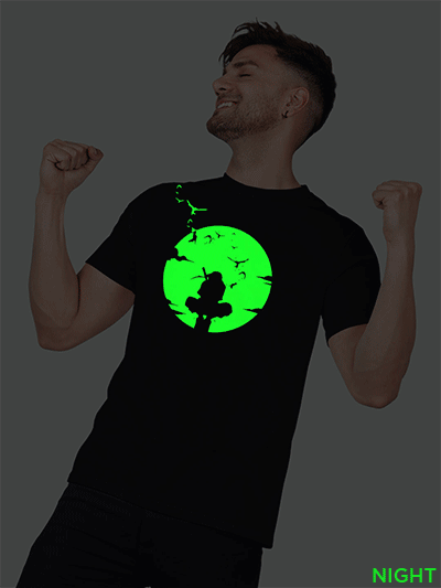Black Cotton Naruto Men Glow in Dark T-shirt