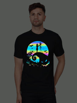 Black Cotton Halloween Men Rainbow Reflective T-shirt