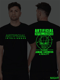 Black Cotton Artificial Inteligence Men Glow in Dark T-shirt