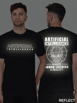 Black Cotton Artificial Inteligence Men Reflective T-shirt
