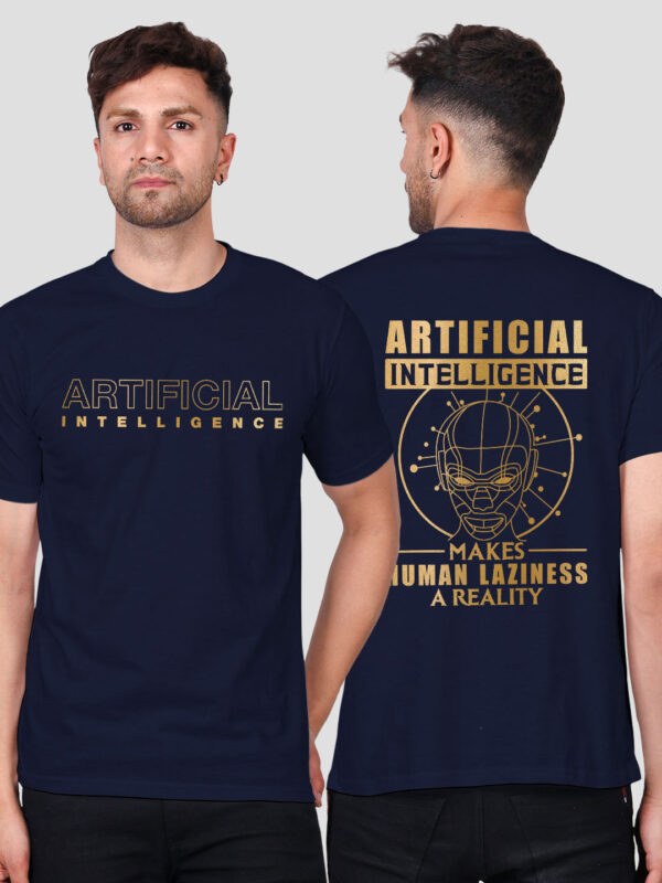 Nblue Cotton Artificial Inteligence Men Gold Printed T-shirt