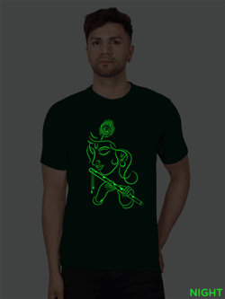 Bgreen Cotton Flute Krishna Men Glow in Dark T-shirt
