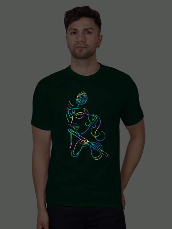 Bgreen Cotton Flute Krishna Men Rainbow Reflective T-shirt