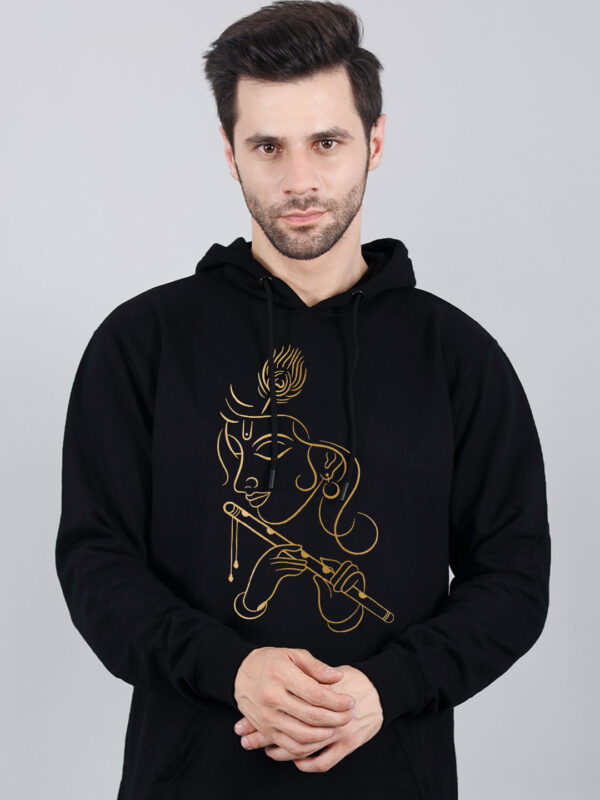 Flute Krishna Hoodie Metalic Gold Print - Image 1