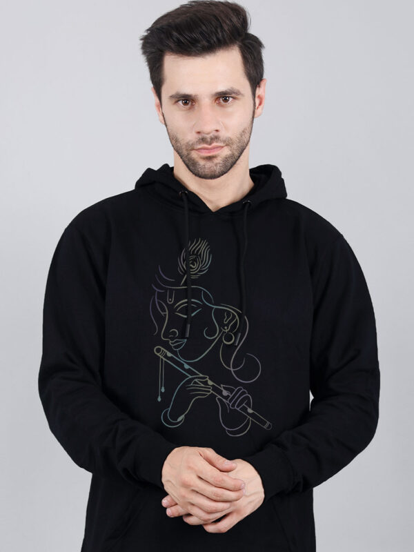 Flute Krishna Rainbow Reflective Man Black Hoodie - Image 2