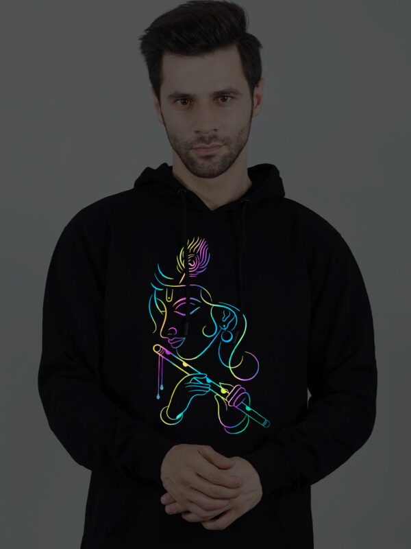 Flute Krishna Rainbow Reflective Man Black Hoodie - Image 1