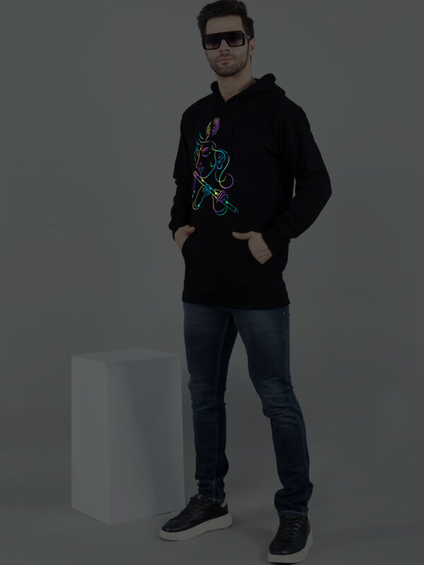 Flute Krishna Rainbow Reflective Man Black Hoodie - Image 5