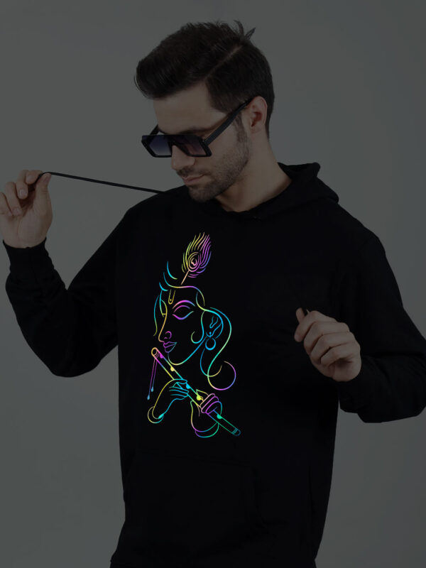 Flute Krishna Rainbow Reflective Man Black Hoodie - Image 3