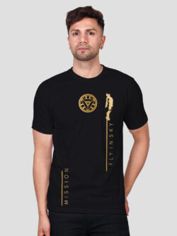 Black Cotton Mission Fly Men Gold Printed T-shirt