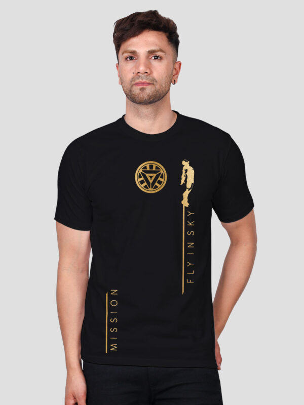 Black Cotton Mission Fly Men Gold Printed T-shirt