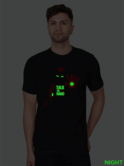 Black Cotton Talk to the Hand Men Glow in Dark T-shirt