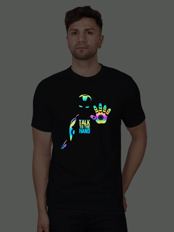 Black Cotton Talk to the Hand Men Rainbow Reflective T-shirt
