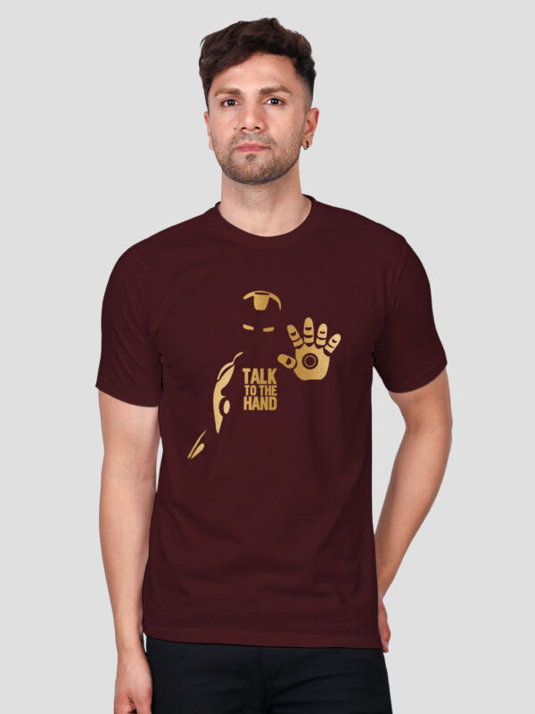 Maroon Cotton Talk to the Hand Men Gold Printed T-shirt