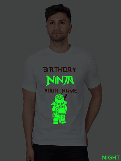 White Cotton Birthday Ninja Men Glow in Dark T-shirt