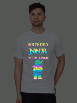 White Cotton Birthday Ninja Men Rainbow Reflective T-shirt
