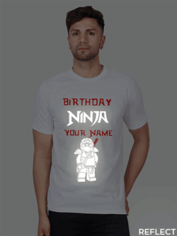 White Cotton Birthday Ninja Men Reflective T-shirt
