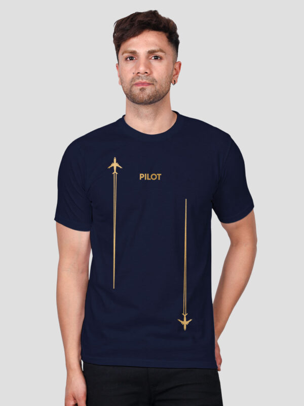 Nblue Cotton Pilot Men Gold Printed T-shirt