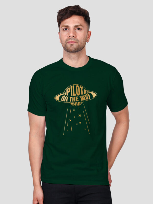 Bgreen Cotton Pilot on the Way Men Gold Printed T-shirt