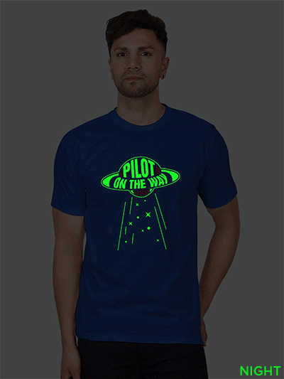 Rblue Cotton Pilot on the Way Men Glow in Dark T-shirt