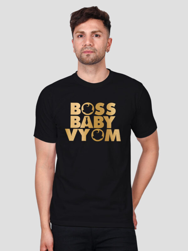 Black Cotton Boss Baby Men Gold Printed T-shirt