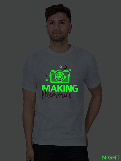 Grey Cotton Making Memories Men Glow in Dark T-shirt