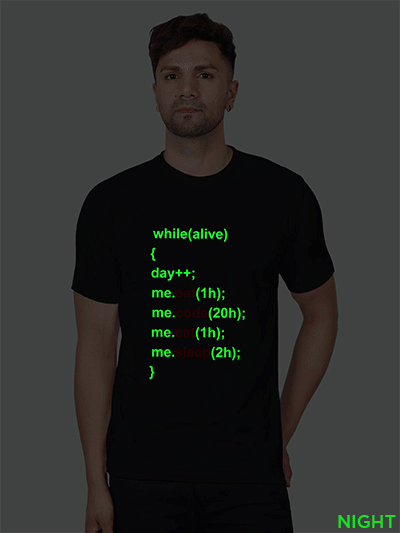 Black Cotton Eat Sleep Men Glow in Dark T-shirt