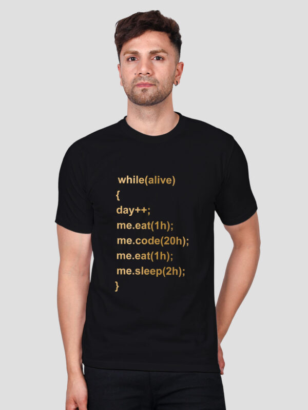 Black Cotton Eat Sleep Men Gold Printed T-shirt