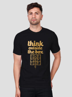 Black Cotton Think Out Side the Box Men Gold Printed T-shirt