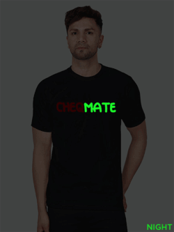 Black Cotton Cheqmate Men Glow in Dark T-shirt
