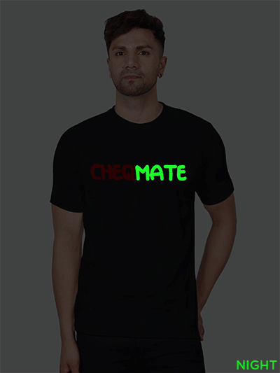 Black Cotton Cheqmate Men Glow in Dark T-shirt