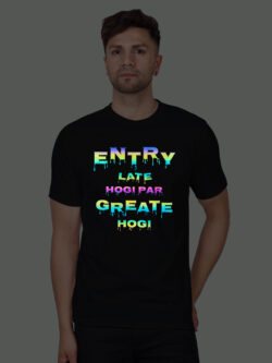 Black Cotton Entry Late Hogi pr Great Hogi Men Rainbow Reflective T-shirt