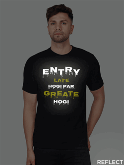 Black Cotton Entry Late Hogi pr Great Hogi Men Reflective T-shirt