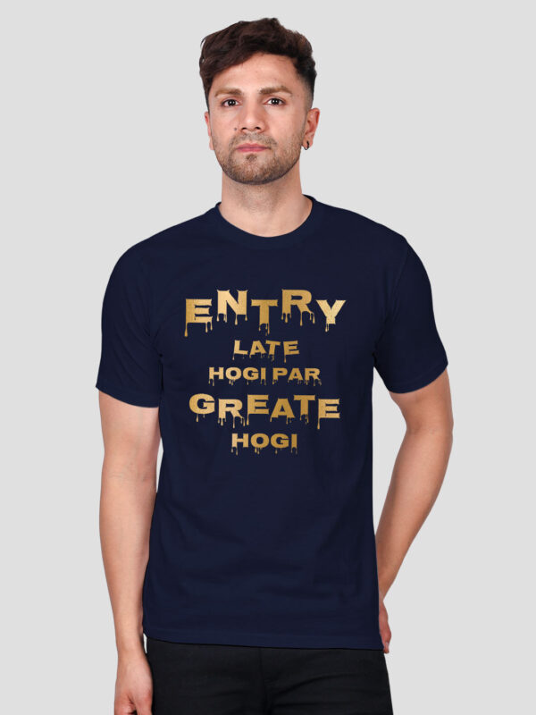 Nblue Cotton Entry Late Hogi pr Great Hogi Men Gold Printed T-shirt